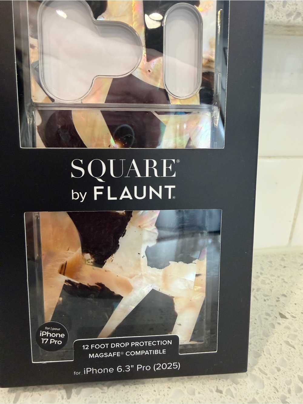 Square FLAUNT brand phone case for iPhone 17 pro BROWN ABALONE